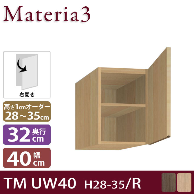 壁面収納 Materia3 TM D32 UW40 H28-35 【右開き】 【奥行32cm】 上置き 幅40cm 高さ28～35cm(1cm単位オーダー) 7773386